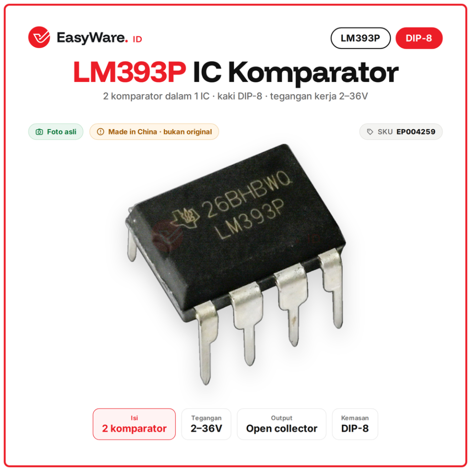 LM393P IC Komparator Ganda DIP-8 2–36V Open Collector