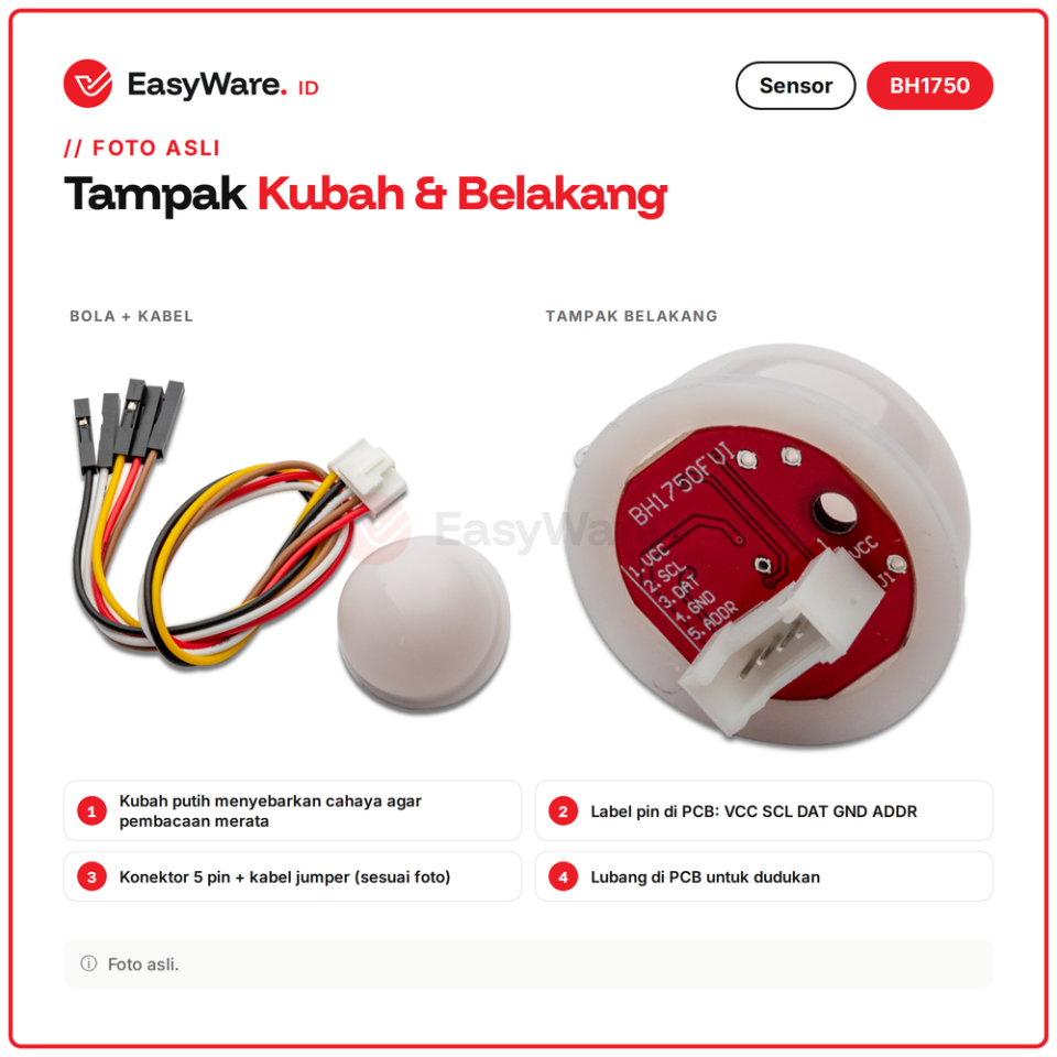 Sensor Cahaya BH1750FVI Model Bola Kubah Difuser I2C Lux Meter