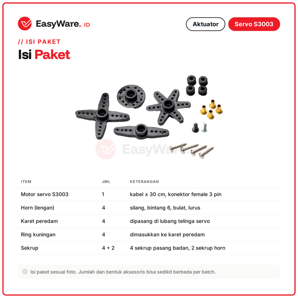 Motor Servo S3003 Standar 180 Derajat Torsi 4,1 kg cm Gigi Nilon Lengkap Horn Sekrup untuk Arduino Robot RC