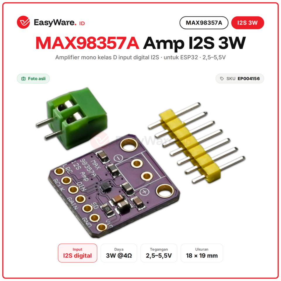 Amplifier I2S MAX98357A 3W Mono untuk ESP32
