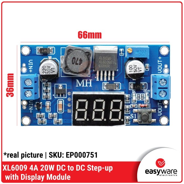 XL6009 4A 20W DC to DC Step-up with Display Module