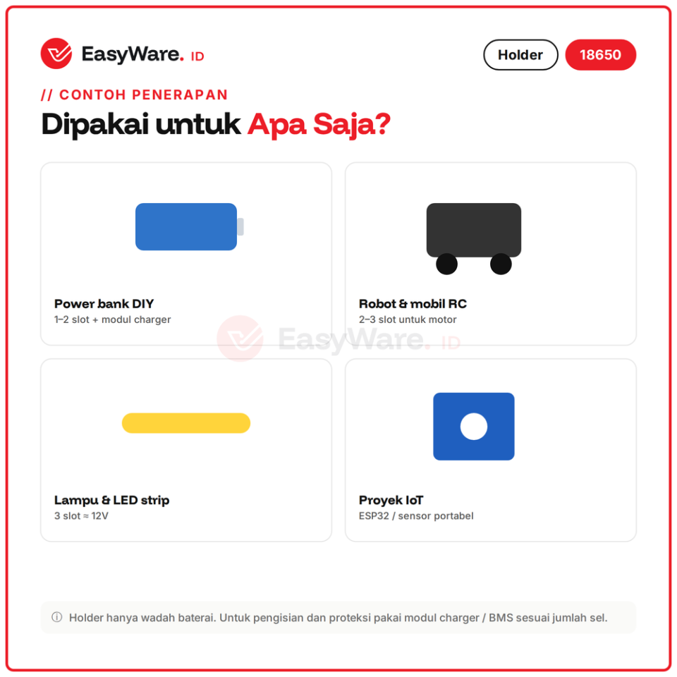 Battery Holder 18650 1 2 3 4 Slot PCB Pin dan Kabel Seri Tempat Baterai 18650 Box Baterai Li-ion (8 Pilihan)