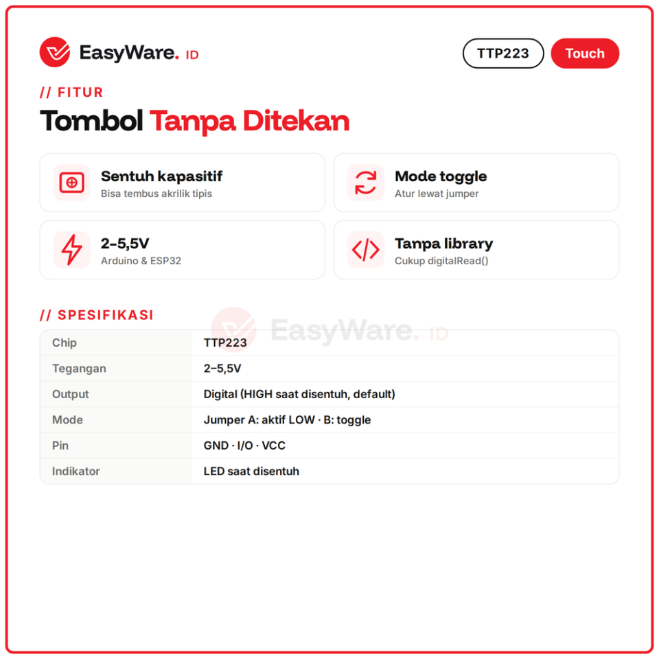 Sensor Sentuh TTP223 Touch Kapasitif