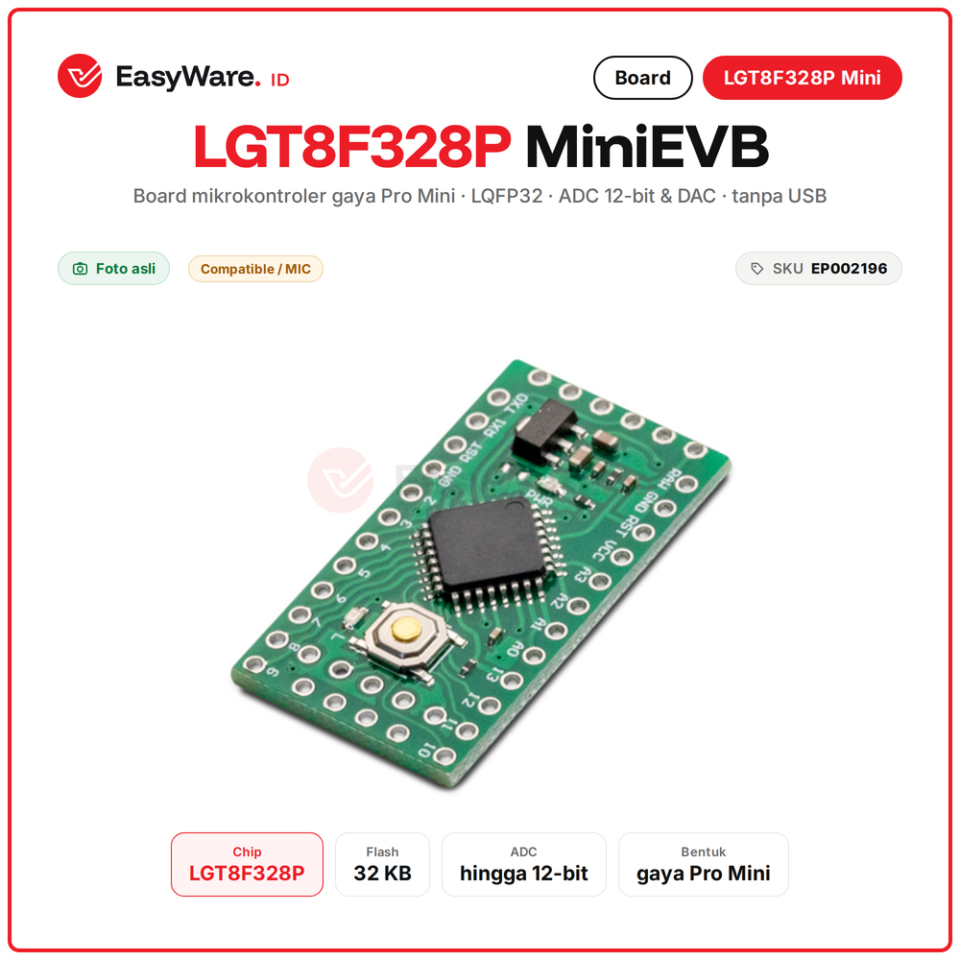 Board LGT8F328P LQFP32 MiniEVB Pro Mini Kompatibel Arduino ADC 12 Bit DAC Mikrokontroler