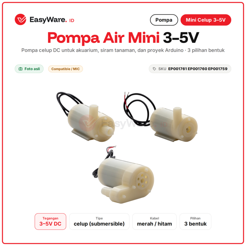 Pompa Air Mini Celup DC 3-5V Submersible Water Pump Akuarium Siram Tanaman Arduino 3 Varian (3 Pilihan)