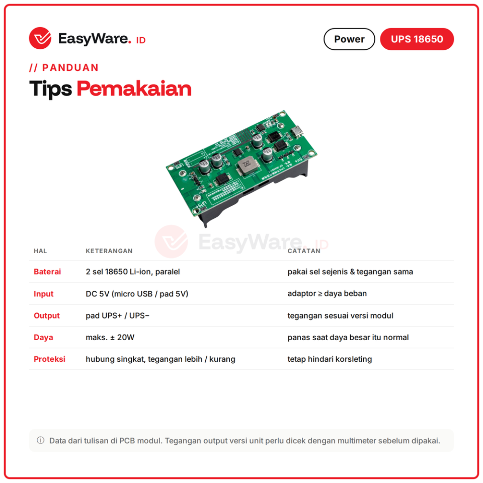 Modul UPS 2 Slot Baterai 18650 Boost 20W Input 5V Catu Cadangan Router Modem CCTV QF-M6001-1