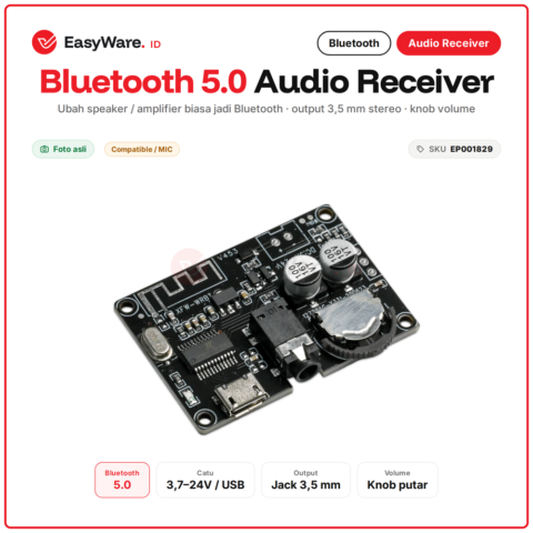 Modul Bluetooth 5.0 Audio Receiver Stereo Jack 3.5mm Knob Volume DC 3.7V-24V untuk Speaker Amplifier DIY