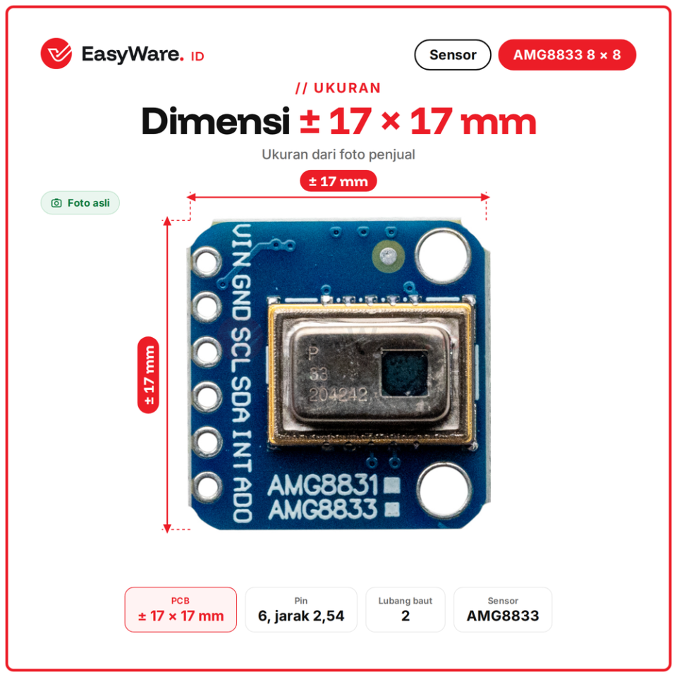 Modul Sensor Kamera Termal AMG8833 8x8 Thermal Camera IR Array I2C Grid-EYE Arduino ESP32