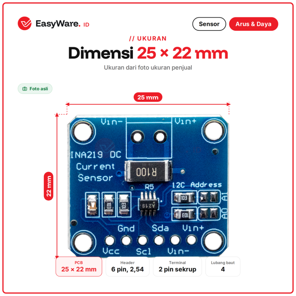 Modul INA219 Sensor Arus DC Tegangan dan Daya I2C 0-26V 3.2A Shunt 0.1 Ohm untuk Arduino ESP32 Monitor Baterai