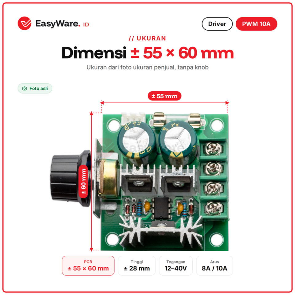 Modul PWM DC Motor Speed Controller 10A 12-40V 400W Pengatur Kecepatan Motor DC Knob Fuse