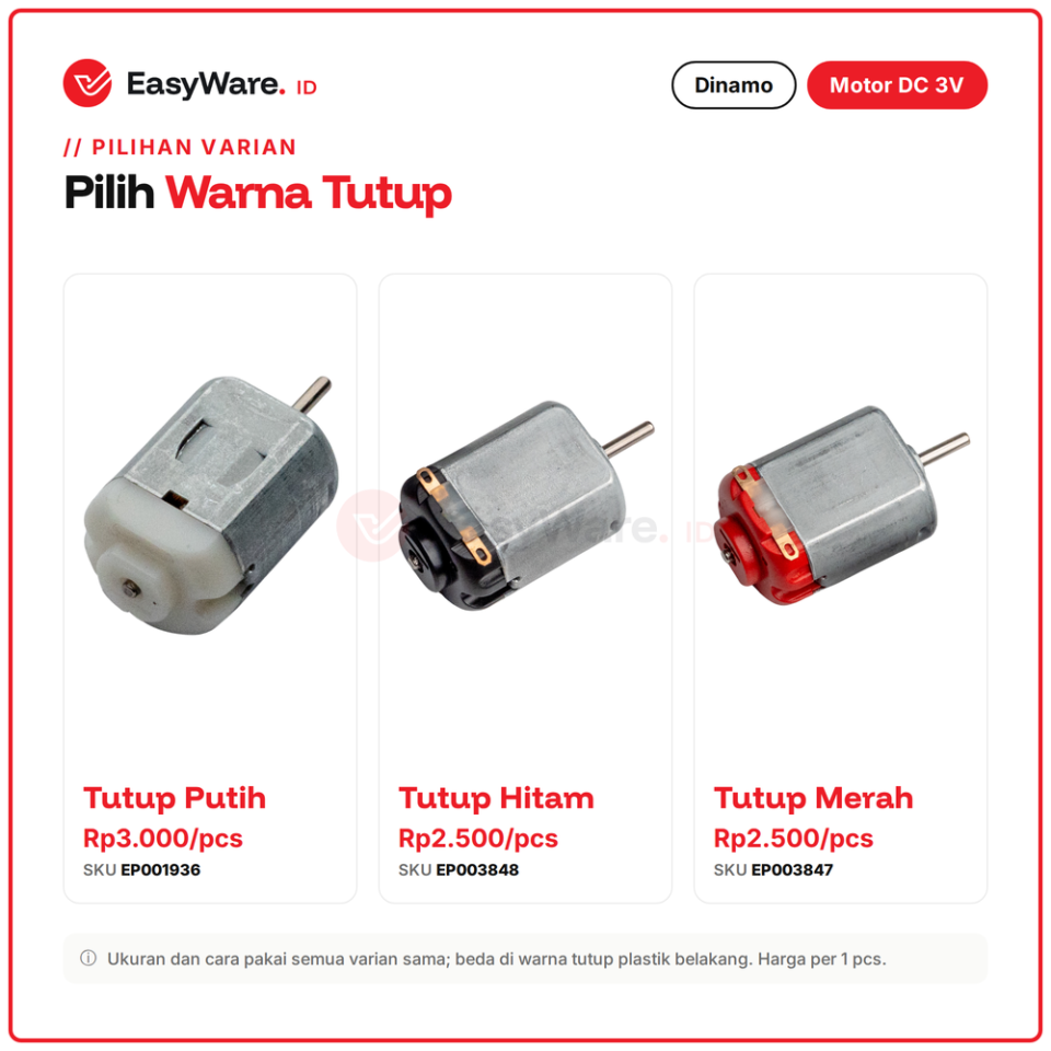 Dinamo 3V DC Motor Dynamo Toys Tipe 130 19000 30000 RPM Mainan Mobil Kipas Robot Arduino Putih Hitam Merah (3 Pilihan)
