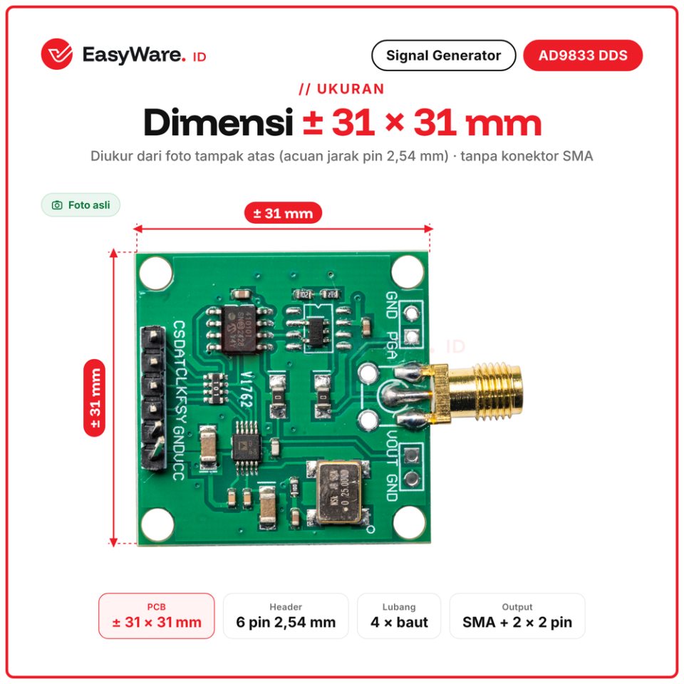 Modul AD9833 DDS Signal Generator 0-12.5MHz dengan Penguat dan SMA