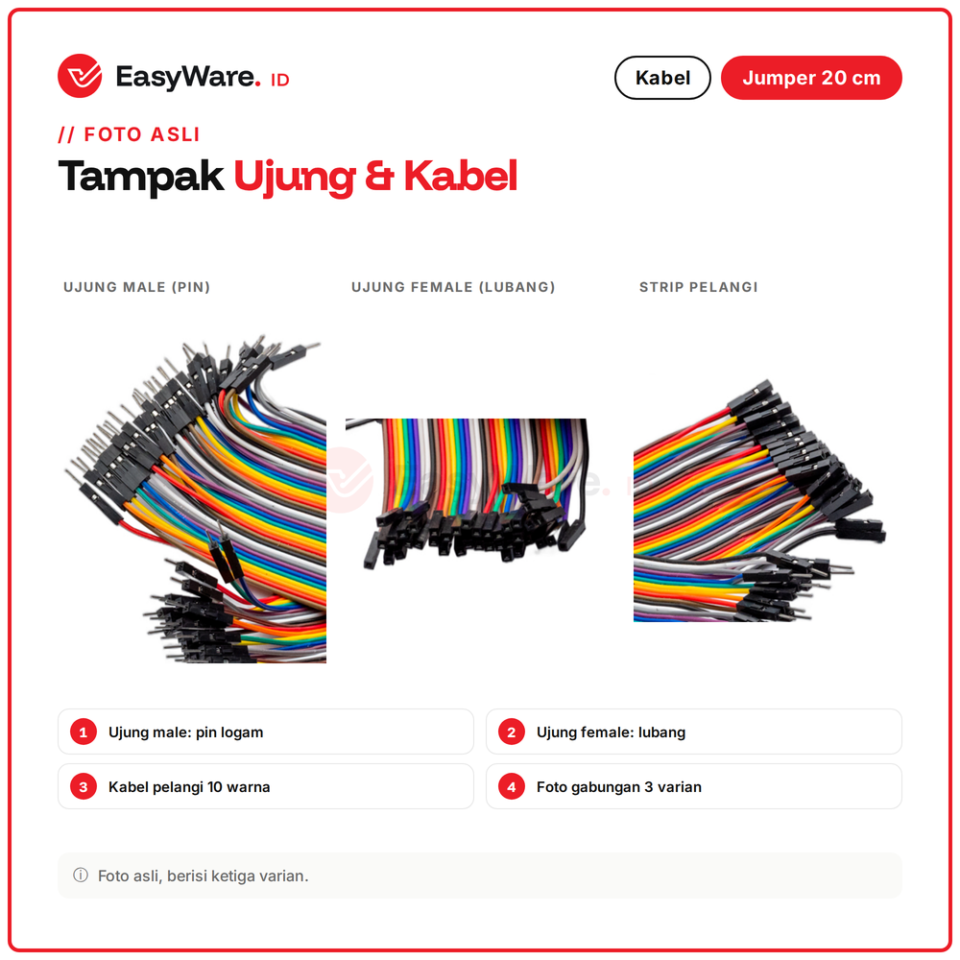 Kabel Jumper Dupont 20cm isi 40 Male to Female Male to Male Female to Female untuk Breadboard Arduino (3 Pilihan)
