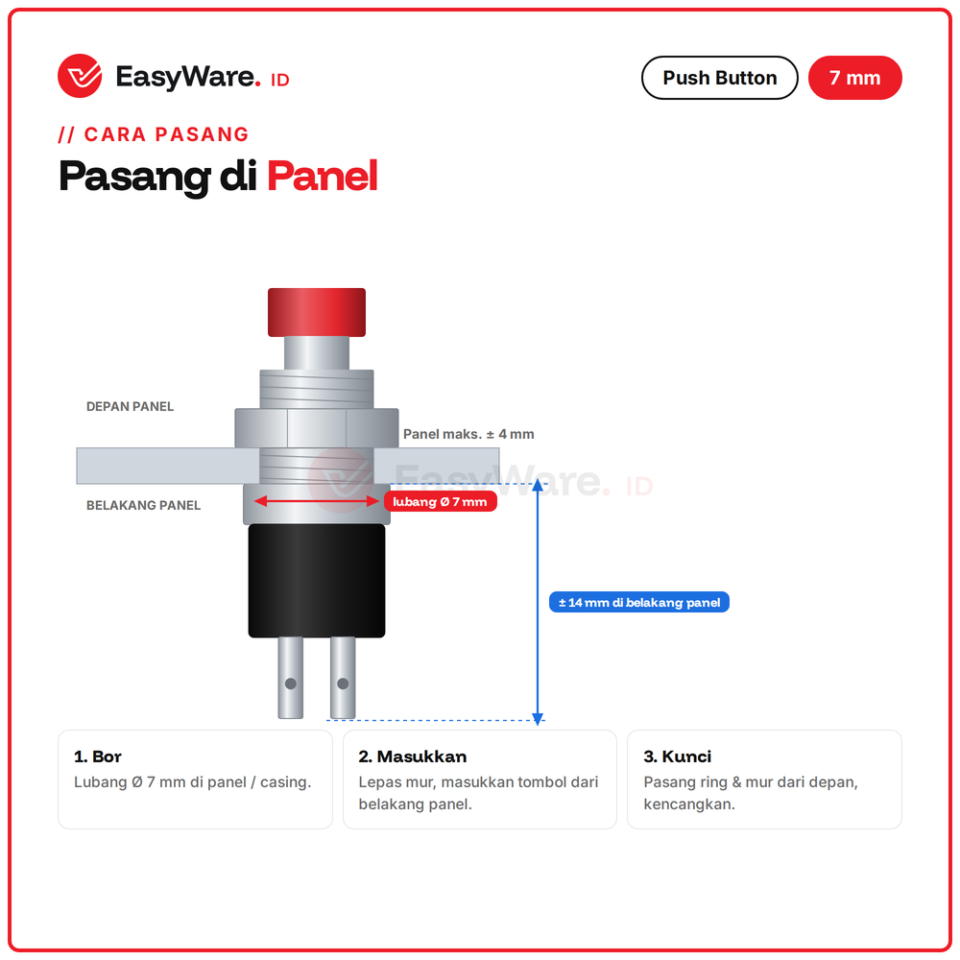 Push Button PBS-110 7mm Momentary 2 Pin Tombol Tekan Panel Merah Hijau Biru Kuning Putih Hitam Arduino (6 Pilihan)