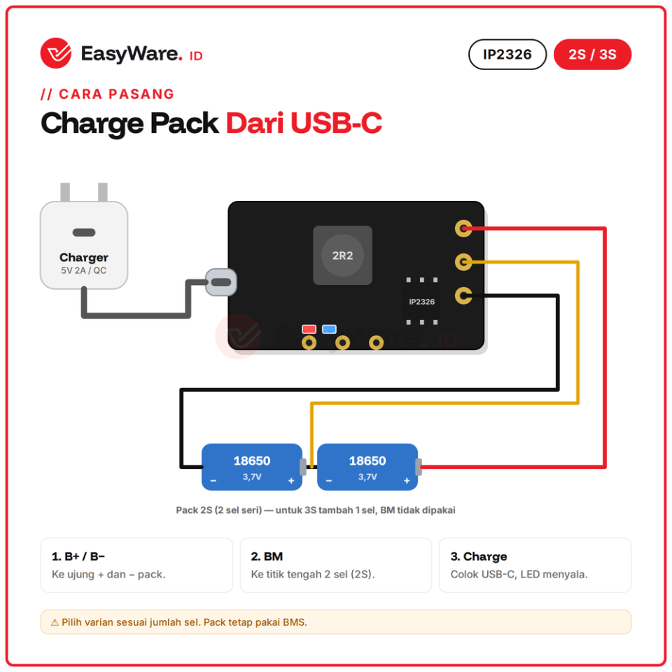 Charger IP2326 2S / 3S USB-C Boost 15W (2 Pilihan)