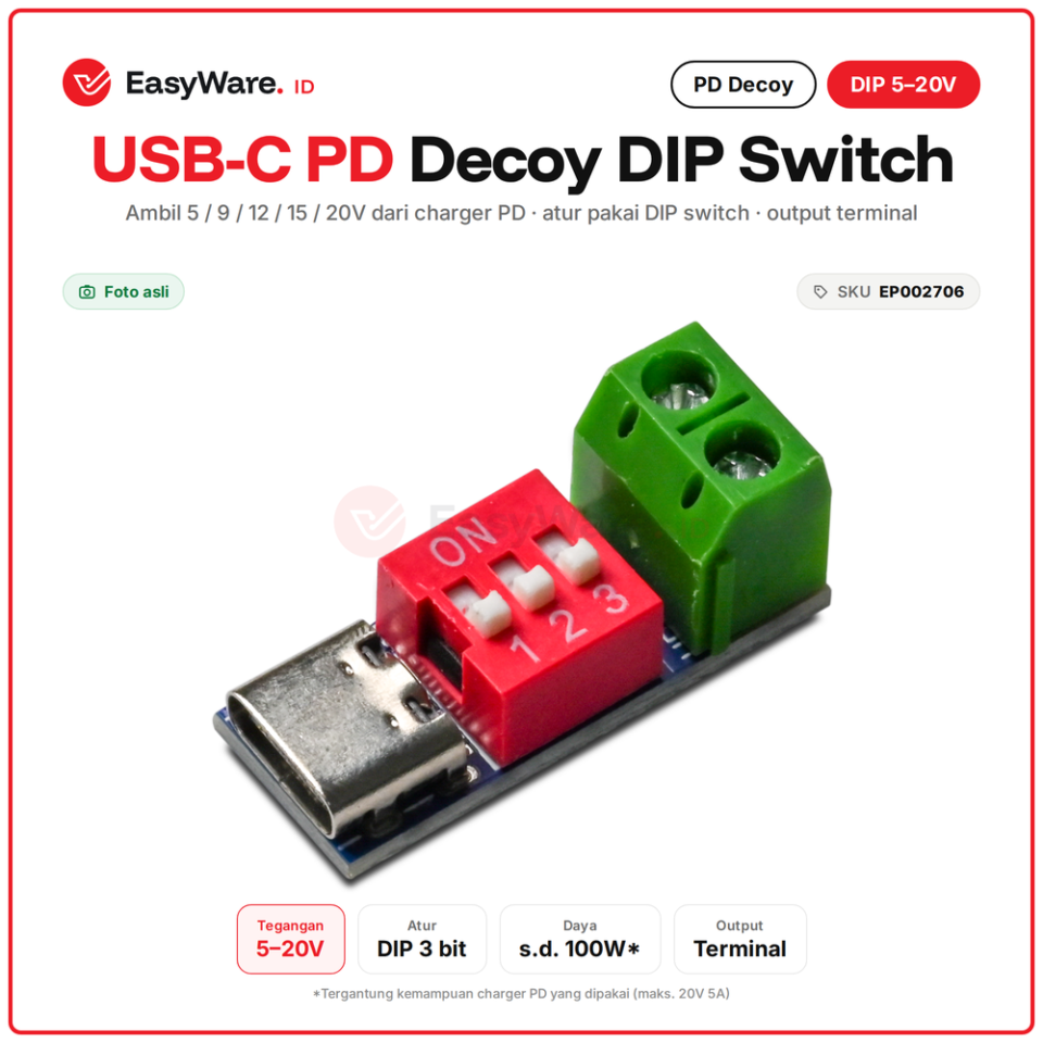 USB-C PD Decoy DIP Switch 5V-20V Output Terminal