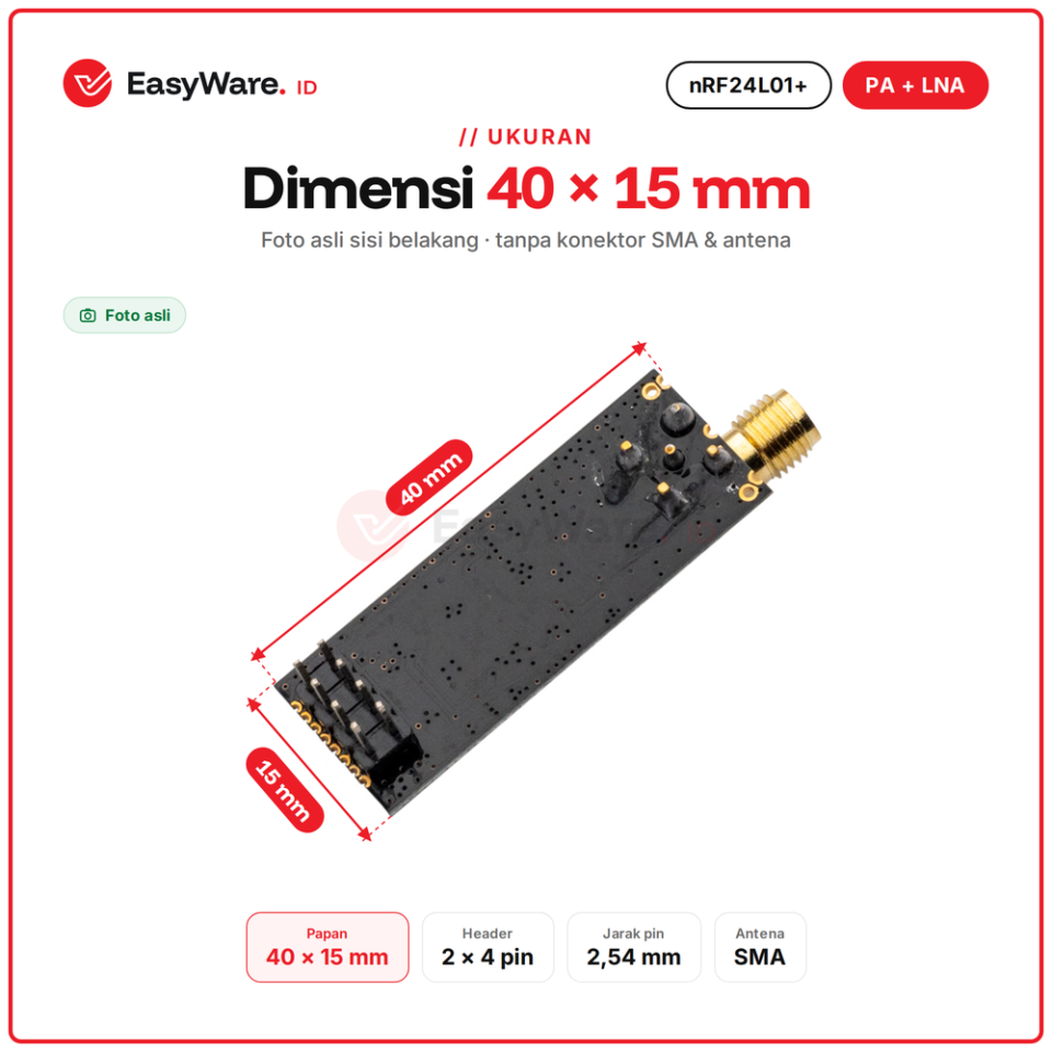 nRF24L01+ PA LNA Wireless 2.4GHz + Antena SMA Jarak Jauh