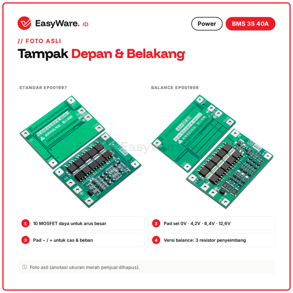 BMS 3S 40A 12.6V Modul Proteksi Baterai Lithium 18650 3 Sel Seri Versi Standar dan Balance untuk Bor Listrik (2 Pilihan)