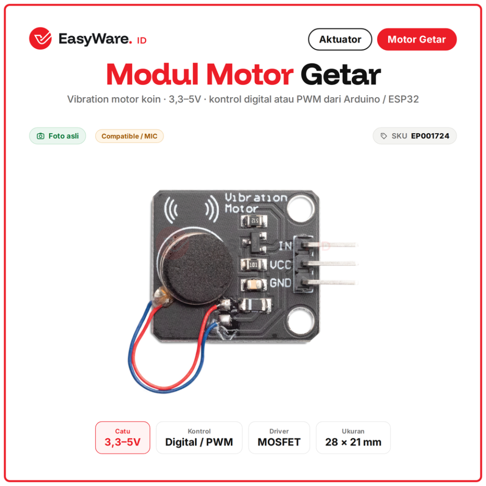 Modul Motor Getar Vibration Motor Module 3.3V 5V Kontrol PWM Driver MOSFET untuk Arduino ESP32 Notifikasi Haptic