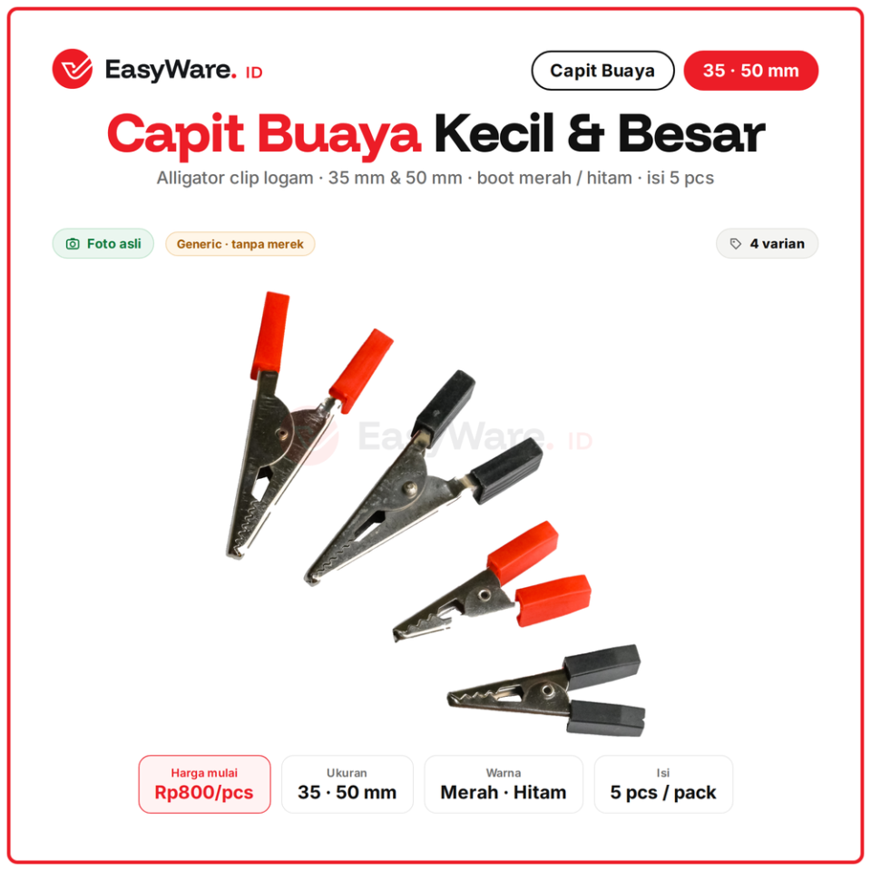 [5 PCS] Capit Buaya Alligator Clip Isi 5 pcs Kecil 35mm Besar 50mm Boot Merah Hitam Jepit Kabel Probe Multimeter Arduino (4 Pilihan)