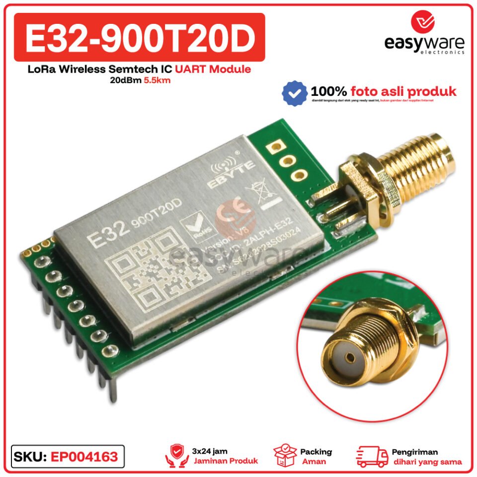 E32-900T20D Modul Wireless LoRa 868/915MHz 20dBm 5.5km UART