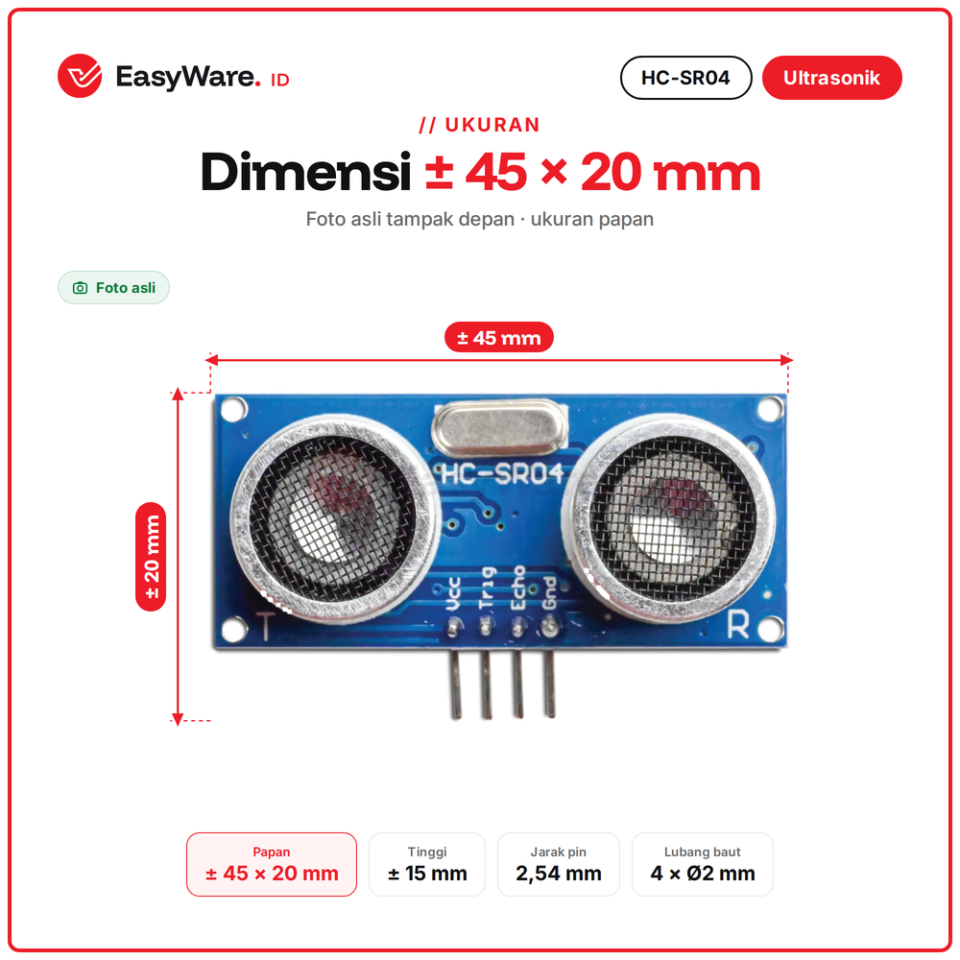Sensor Ultrasonik HC-SR04 Versi Baru 3-5.5V Sensor Jarak 2-450cm Ultrasonic untuk Arduino ESP32 Robot Parkir Level Air