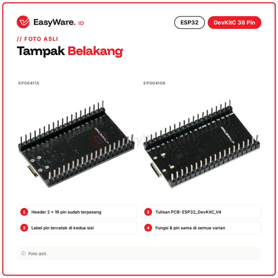 ESP32 DevKitC 38 Pin WiFi Bluetooth Type-C Micro USB CP2102 (3 Pilihan)