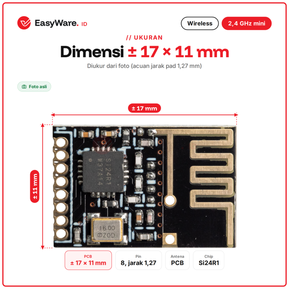 Modul Wireless nRF24L01+ Mini SMD 2.4 GHz Chip Si24R1 Antena PCB SPI untuk Arduino ESP32