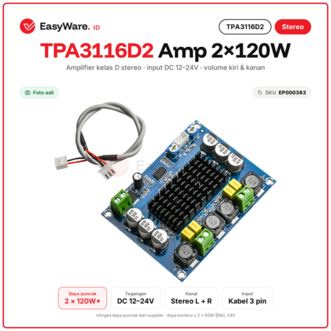 Amplifier TPA3116D2 Stereo 2x120W Class D 12-24V