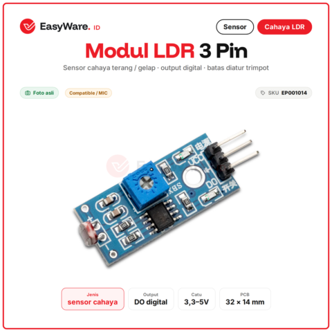 Modul Sensor Cahaya LDR 3 Pin Light Sensor Photoresistor Output Digital untuk Arduino ESP32 Lampu Otomatis
