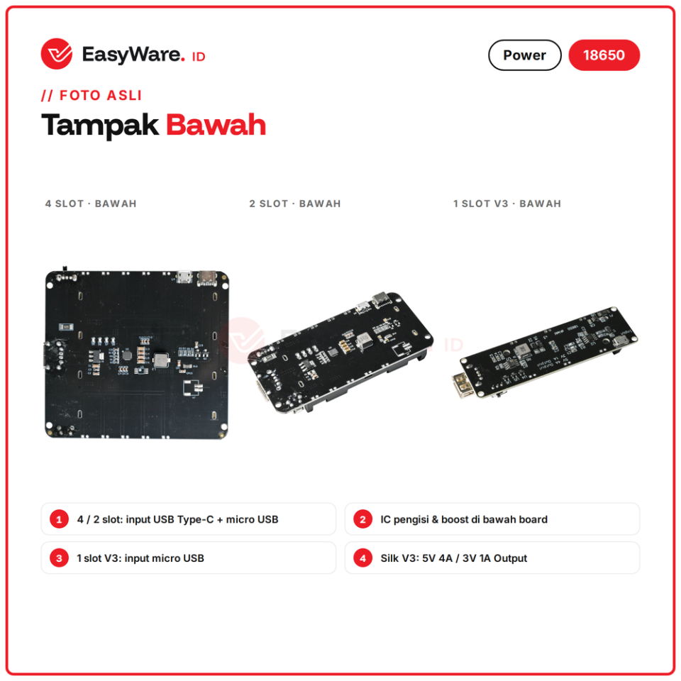 18650 Battery Shield Power Bank Board 4 Slot 2 Slot 1 Slot V3 Output 5V 3V USB Arduino ESP32 (3 Pilihan)