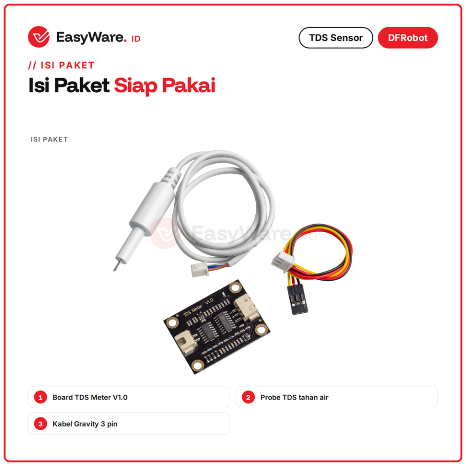 DFRobot Gravity Analog TDS Sensor Meter SEN0244 Original Sensor Kualitas Air 0-1000ppm untuk Arduino ESP32 Hidroponik