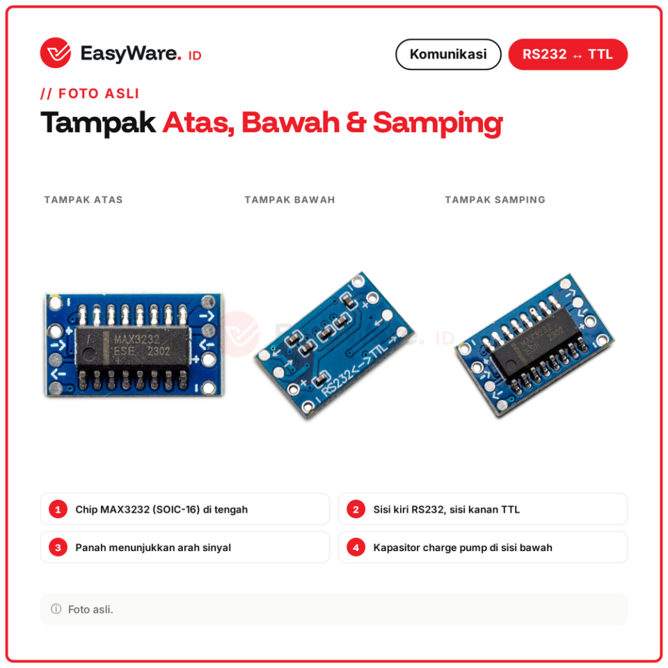 Modul Mini RS232 to TTL MAX3232 Konverter Level Serial DB9 3.3V 5V untuk Arduino ESP32 PLC CNC Timbangan