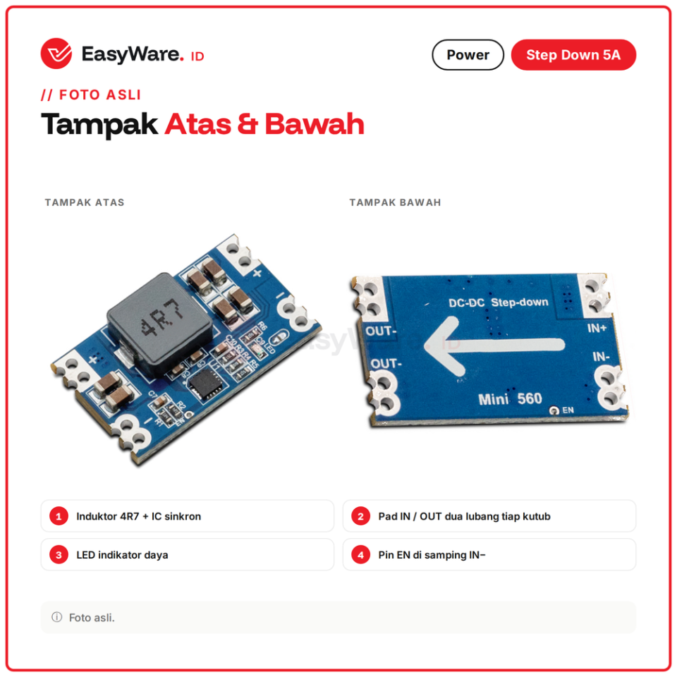 Modul Step Down Mini560 5A DC-DC Buck Converter Output Tetap 3.3V 5V 9V 12V Input sampai 20V (4 Pilihan)