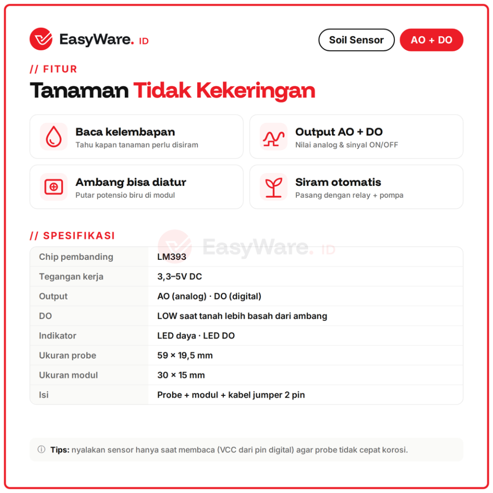 Soil Moisture Sensor LM393 Sensor Kelembapan Tanah AO DO