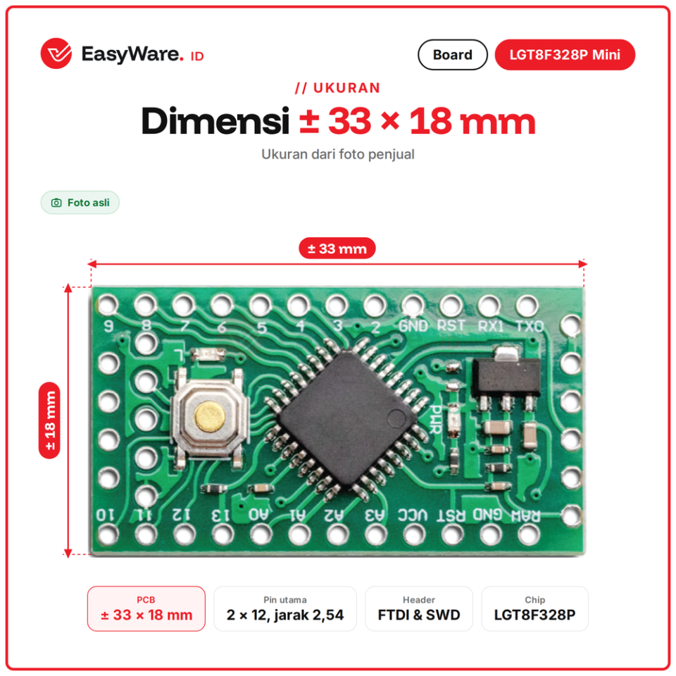 Board LGT8F328P LQFP32 MiniEVB Pro Mini Kompatibel Arduino ADC 12 Bit DAC Mikrokontroler