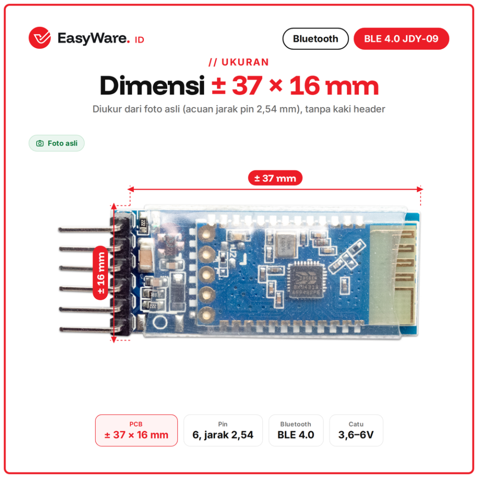 Modul Bluetooth BLE 4.0 JDY-09 Serial UART 6 Pin Low Energy iOS Android Arduino ESP32