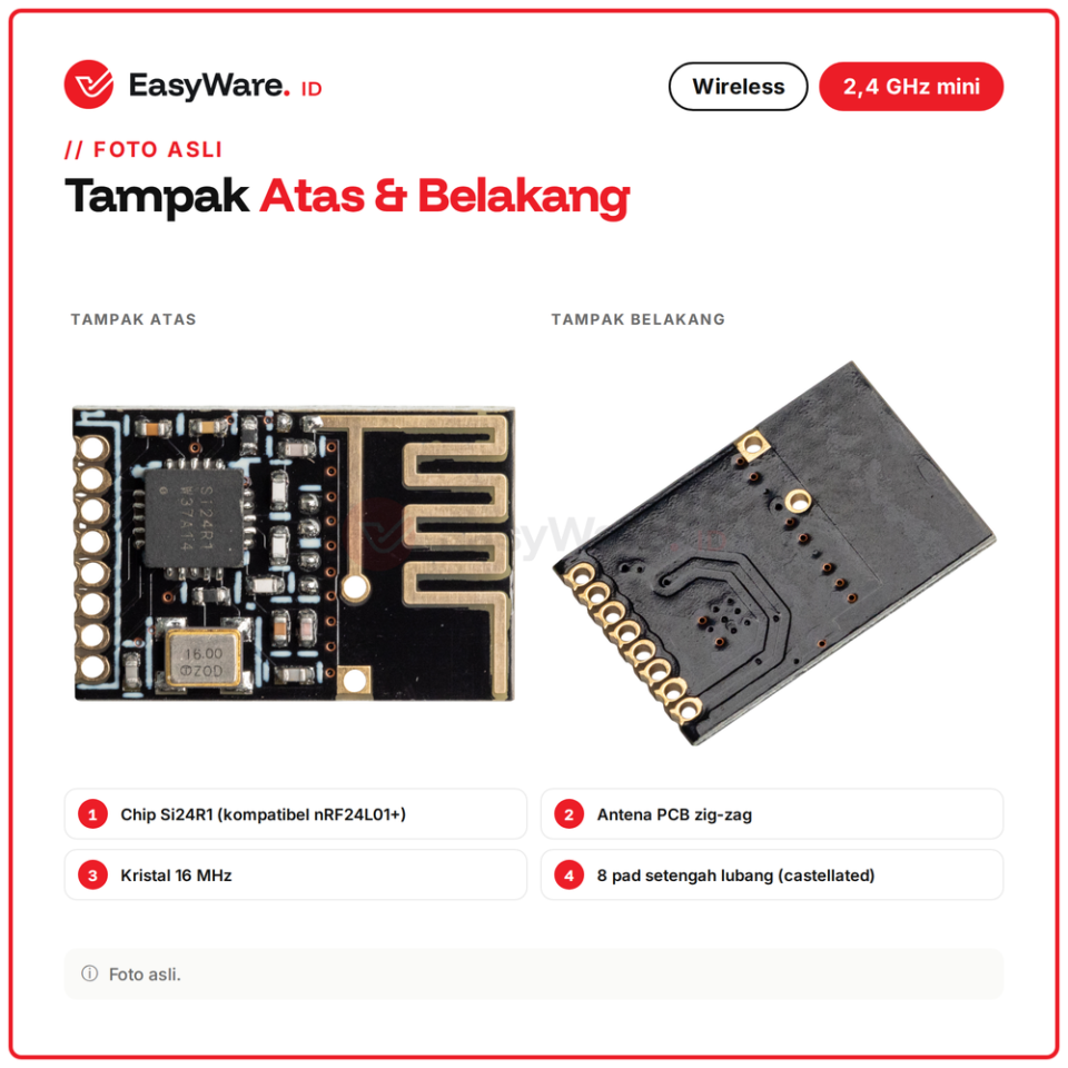 Modul Wireless nRF24L01+ Mini SMD 2.4 GHz Chip Si24R1 Antena PCB SPI untuk Arduino ESP32