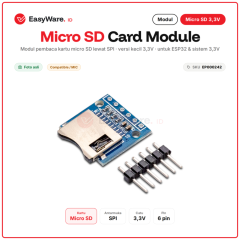 Modul Micro SD Card Reader Adapter SPI 3.3V 6 Pin Arduino ESP32 Data Logger Penyimpanan