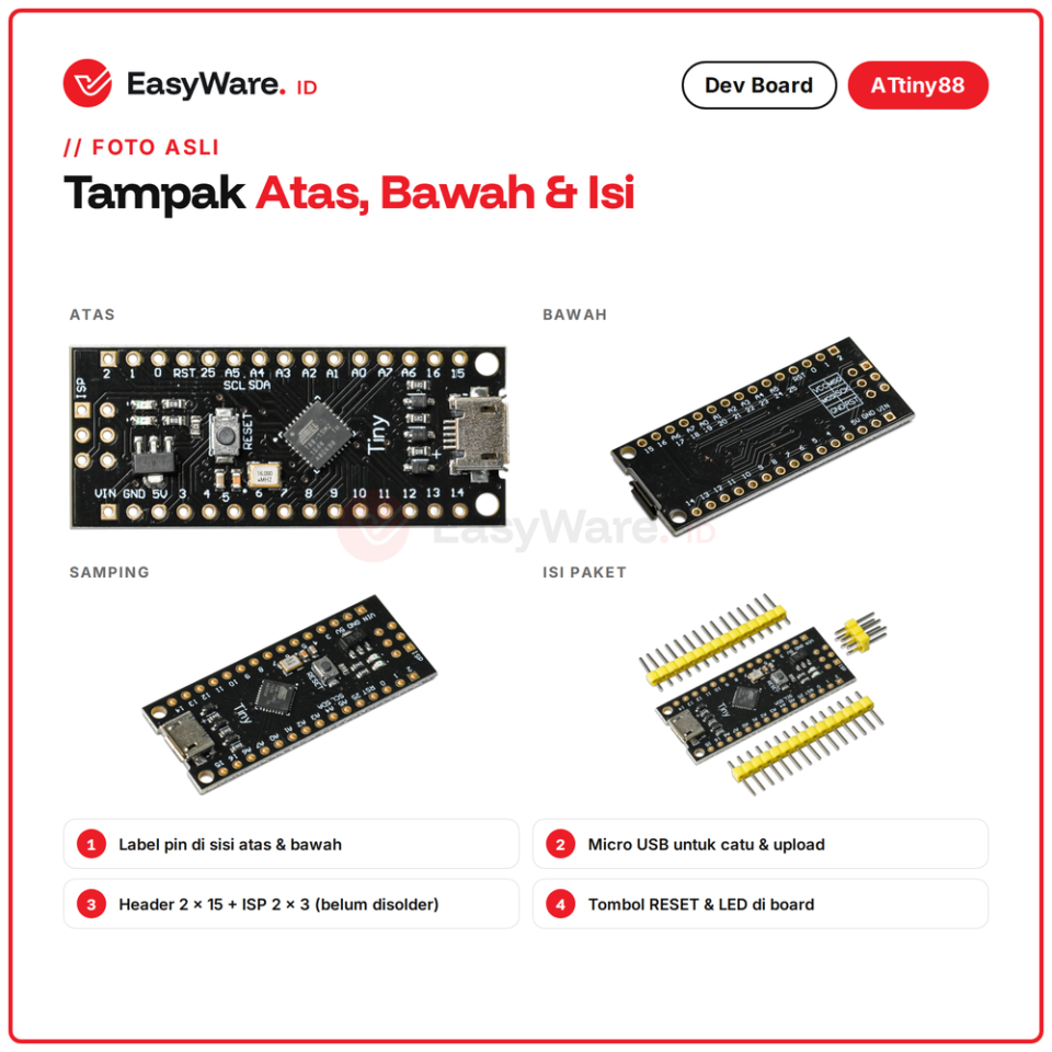 ATtiny88 MH-Tiny MH-ET LIVE Micro USB 16MHz Development Board 26 IO Arduino Kompatibel Pengganti Digispark