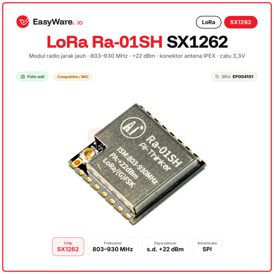 Modul LoRa Ra-01SH SX1262 803-930MHz 22dBm SPI IPEX Long Range Arduino ESP32
