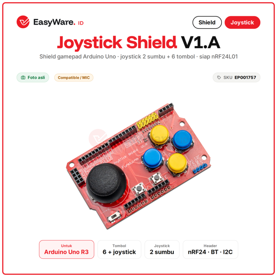 Joystick Shield V1.A Gamepad Arduino Uno Joystick 2 Sumbu 6 Tombol Header nRF24L01 Nokia 5110 Bluetooth