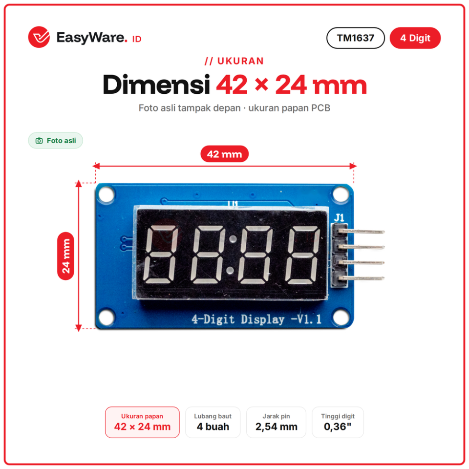 TM1637 Modul Display 7 Segment 4 Digit 0.36" Titik Dua Jam