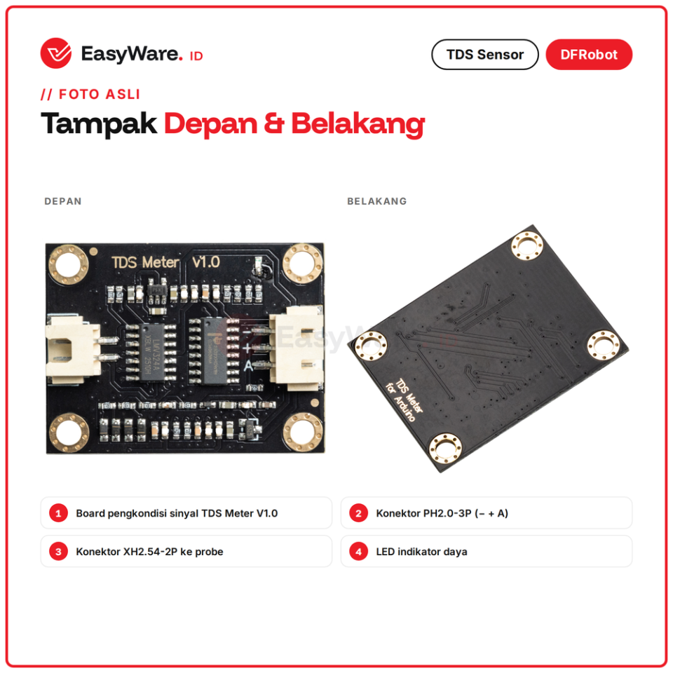 DFRobot Gravity Analog TDS Sensor Meter SEN0244 Original Sensor Kualitas Air 0-1000ppm untuk Arduino ESP32 Hidroponik