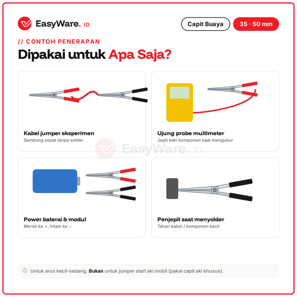 [5 PCS] Capit Buaya Alligator Clip Isi 5 pcs Kecil 35mm Besar 50mm Boot Merah Hitam Jepit Kabel Probe Multimeter Arduino (4 Pilihan)