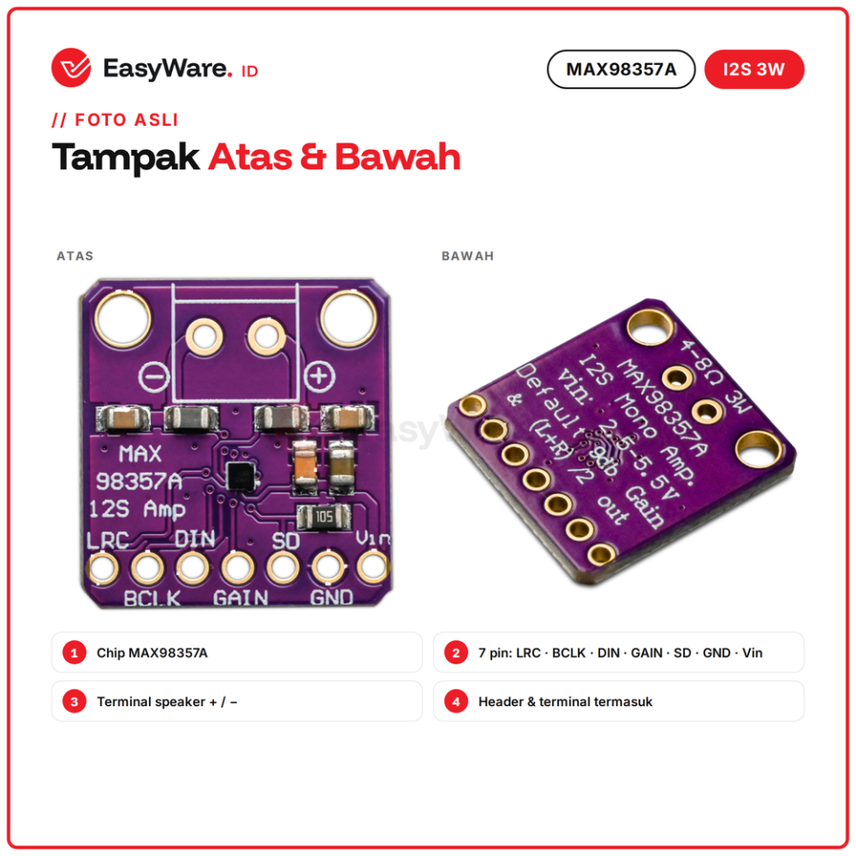 Amplifier I2S MAX98357A 3W Mono untuk ESP32