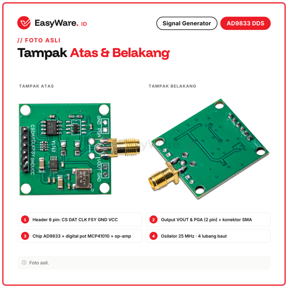 Modul AD9833 DDS Signal Generator 0-12.5MHz dengan Penguat dan SMA