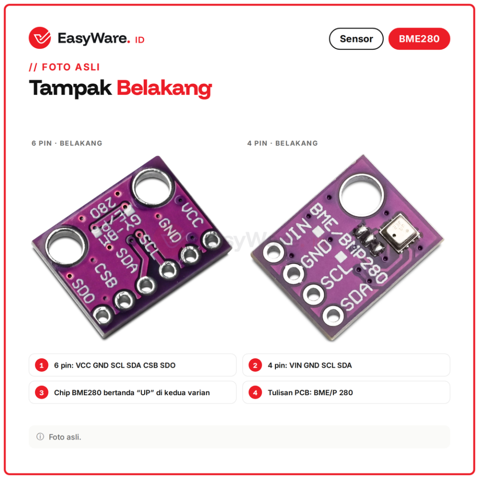 Modul Sensor BME280 Suhu Kelembapan Tekanan Udara I2C 6 Pin 4 Pin (2 Pilihan)