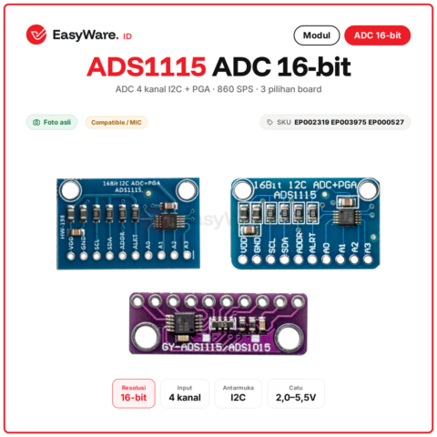 Modul ADS1115 ADC 16 Bit I2C 4 Channel PGA Programmable Gain untuk Arduino ESP32 Raspberry Pi Pilihan Biru Ungu