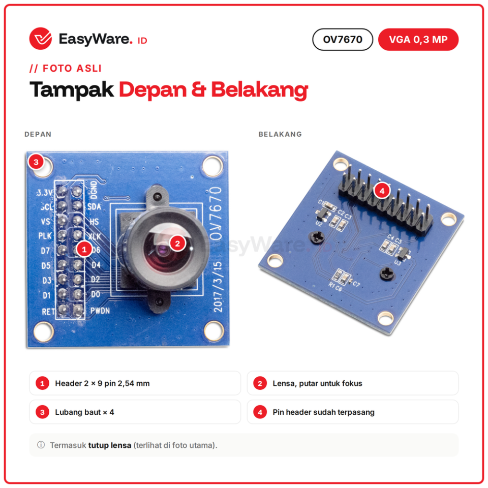 Modul Kamera OV7670 VGA 640x480 0.3MP untuk STM32 & ESP32